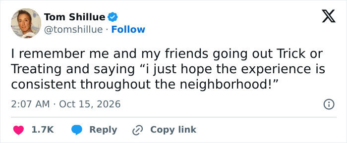 Social media post satirizing strict HOA Halloween candy regulations regarding neighborhood consistency. Social media post satirizing strict HOA Halloween candy regulations regarding neighborhood consistency.