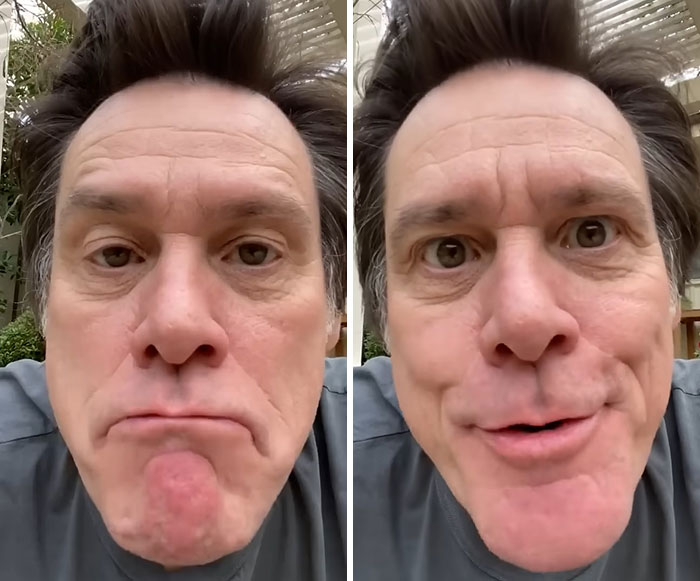 Close-up comparison photos of Jim Carrey showing his facial expressions Close-up comparison photos of Jim Carrey showing his facial expressions