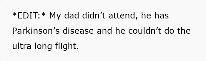 Edit explaining dad with Parkinson's couldn't attend wedding