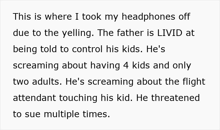Text post describing a dad who yells and threatens crew after being asked to control his child Text post describing a dad who yells and threatens crew after being asked to control his child