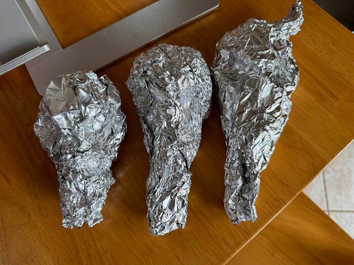 Aluminum foil shaped into animal skulls for a Mad Max Furry Road photoshoot prop. Aluminum foil shaped into animal skulls for a Mad Max Furry Road photoshoot prop.