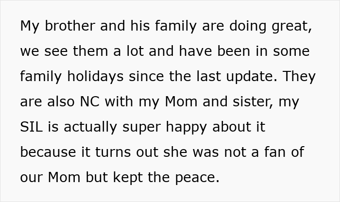 Social media screenshot updating followers on family going NC with ex who keeps pursuing.