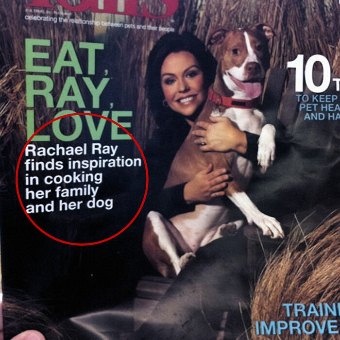 Magazine cover featuring Rachael Ray with a poorly punctuated headline creating an embarrassing advertising fail.