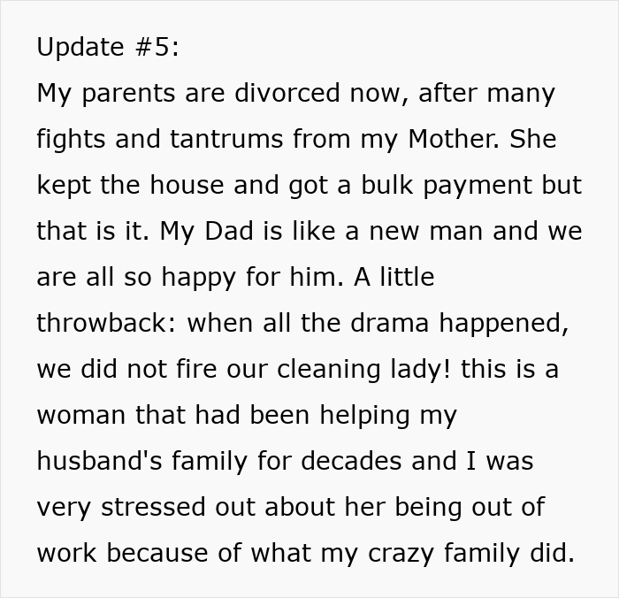 Text post update #5 about family divorce linked to story of a guy pursuing his ex.