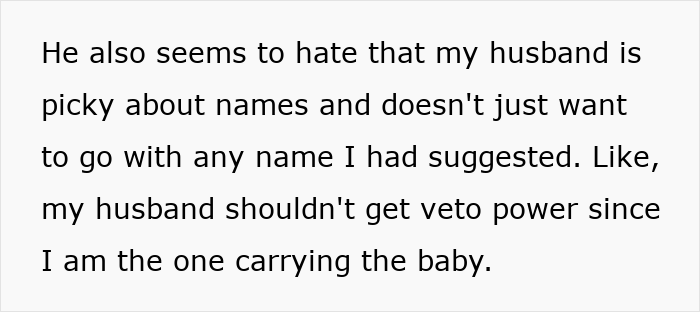 Image text about a husband being picky with names before his wife is giving birth. Image text about a husband being picky with names before his wife is giving birth.