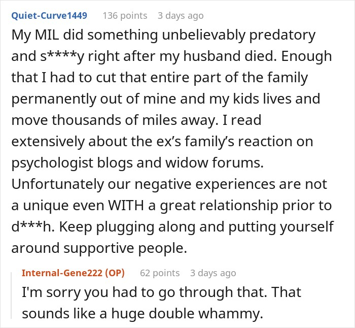 Reddit user shares a story about family betrayal after a spouse passed away, giving advice to SIL. Reddit user shares a story about family betrayal after a spouse passed away, giving advice to SIL.