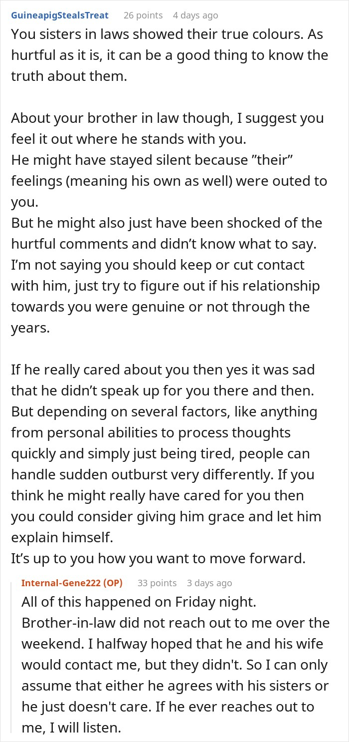 Reddit comment discussion about family drama where women betray SIL of 33 years after late brother's passing Reddit comment discussion about family drama where women betray SIL of 33 years after late brother's passing