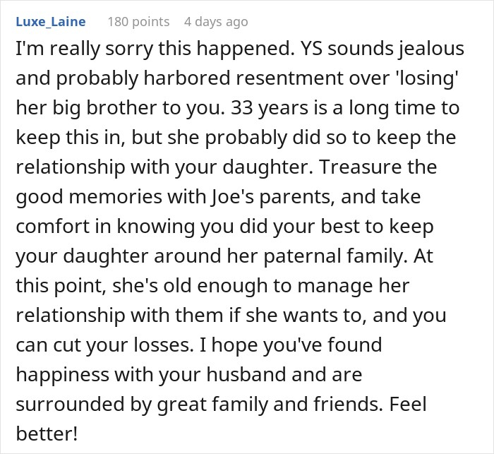 A comment sharing sympathy after women betray SIL of 33 years over long-held family resentment. A comment sharing sympathy after women betray SIL of 33 years over long-held family resentment.