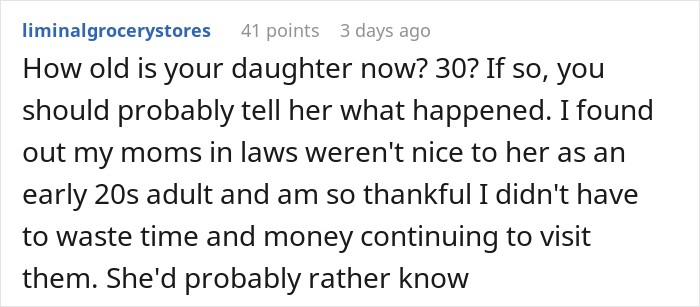 An online comment advising a mother about her family relationships after women betray SIL of 33 years. An online comment advising a mother about her family relationships after women betray SIL of 33 years.