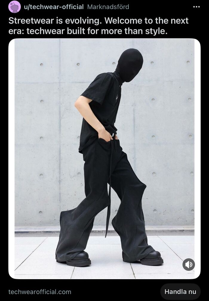 Unusual fashion ad showing techwear as advertising fails