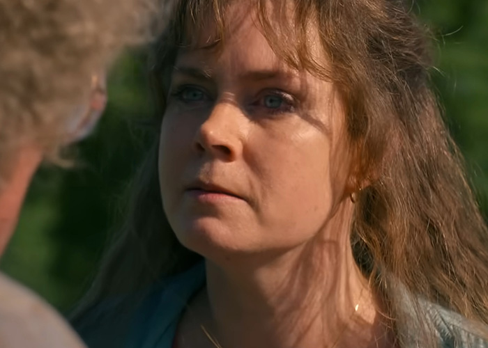Close-up of Hollywood star Amy Adams looking intently during a dramatic film scene
