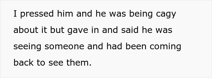 Text snippet where a mom describes asking her 19 year old son about his secret relationship. Text snippet where a mom describes asking her 19 year old son about his secret relationship.