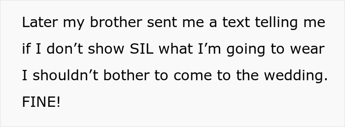 Text message about showing wedding outfit to sister-in-law Text message about showing wedding outfit to sister-in-law