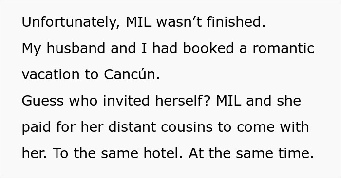 Toxic mom crashes couple's romantic Cancun vacation with distant cousins, causing family conflict. Toxic mom crashes couple's romantic Cancun vacation with distant cousins, causing family conflict.