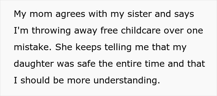 Text snippet displaying family disagreement on free childcare after aunt leaves 8YO niece alone at school. Text snippet displaying family disagreement on free childcare after aunt leaves 8YO niece alone at school.
