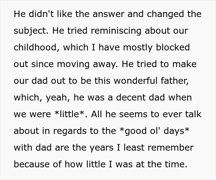 A story about a brother reminiscing about childhood and a dad's parenting. A story about a brother reminiscing about childhood and a dad's parenting.