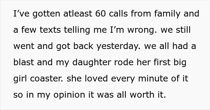 Text post explaining a family trip to Disneyland was worth it despite the drama. Text post explaining a family trip to Disneyland was worth it despite the drama.