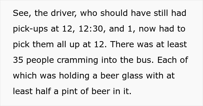 Black text recounting guests with drinks on a bus, showing how a bridezilla ruins hotel rooms.