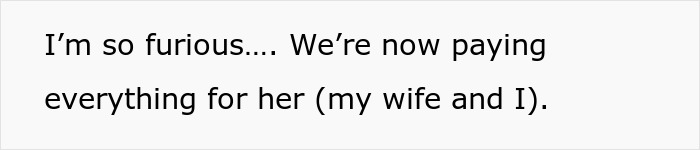 Text excerpt expressing frustration over paying for stepmom's wedding luxuries