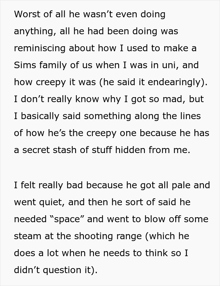 Wife recounting argument about husband's secret obsession Wife recounting argument about husband's secret obsession