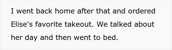 Black text describing a peaceful evening at home before the dream proposal, ordering takeout and talking.