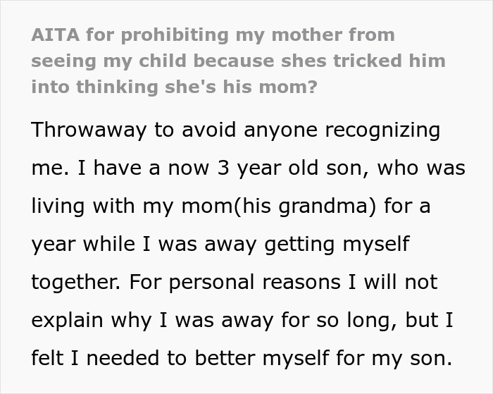 Mother Returns For Her 3YO, Then Confronts Grandma After Learning She Taught Him To Call Her Mom Mother Returns For Her 3YO, Then Confronts Grandma After Learning She Taught Him To Call Her Mom