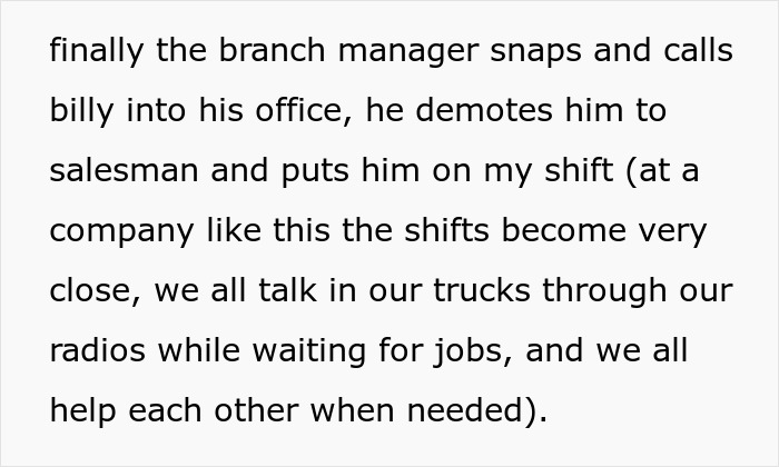 Text explaining how the branch manager demoted the boss to salesman
