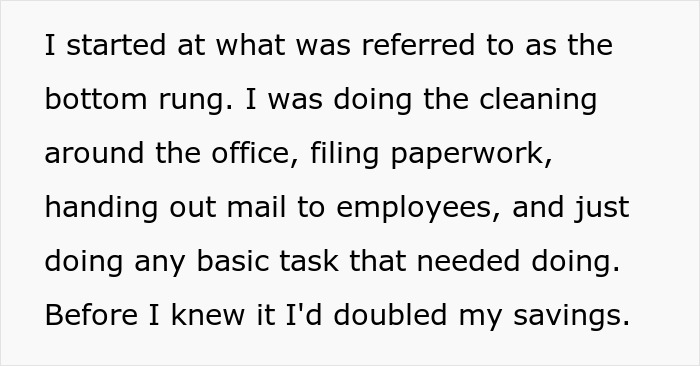 A black text on a white background about a teen who works to double his savings. A black text on a white background about a teen who works to double his savings.