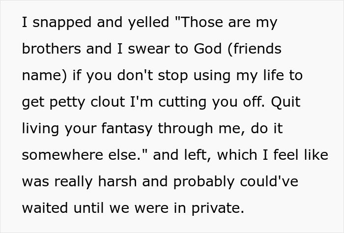 Text showing a heated confrontation about brothers and friendship Text showing a heated confrontation about brothers and friendship