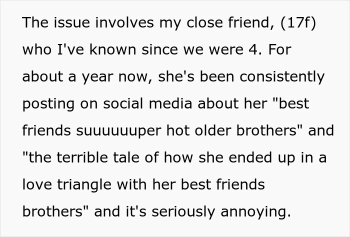 Text about friend's fake social media posts on best friend's brothers Text about friend's fake social media posts on best friend's brothers