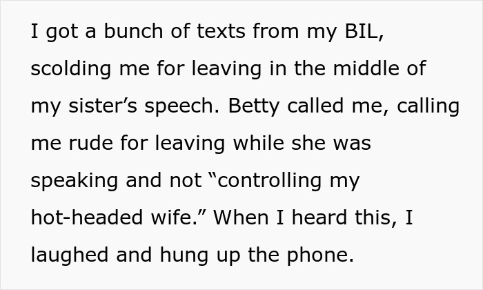 Text explaining how a sister called the brother rude and told him to control his wife, but he laughed and hung up. Text explaining how a sister called the brother rude and told him to control his wife, but he laughed and hung up.