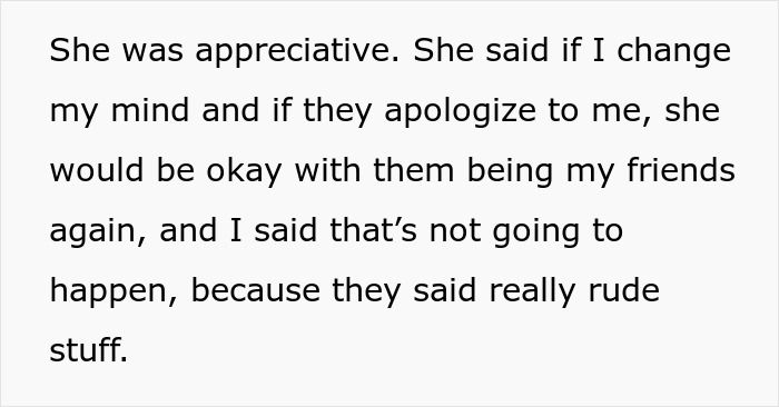 Text about friends apologizing and refusing to reconcile after rude comments Text about friends apologizing and refusing to reconcile after rude comments