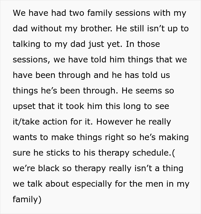 Text post describing family therapy sessions discussing stepchild mistreatment.