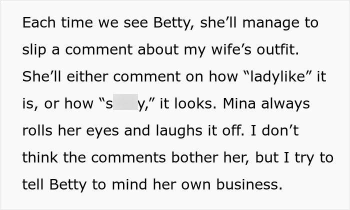 Text explaining how the sister always makes critical comments about how she dresses. Text explaining how the sister always makes critical comments about how she dresses.
