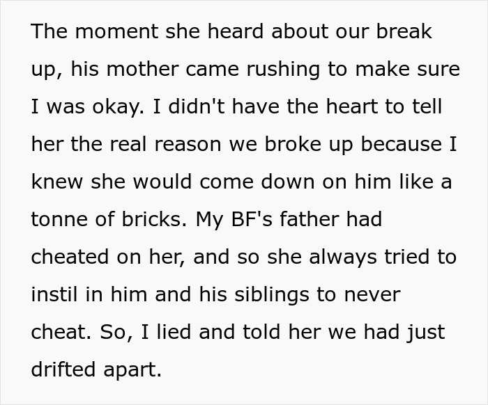 A story about a break up where a woman hid the real reason to protect her ex-fiance.