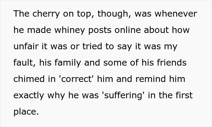 Text explaining how family and friends corrected the ex-fiance after engagement fell apart.