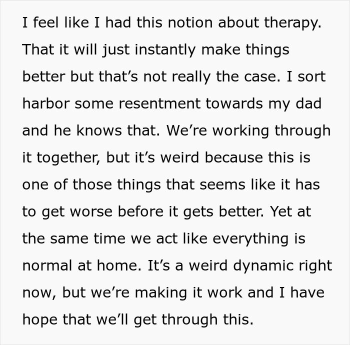 Black text on a white background reflecting on therapy after a husband decides it is grounds for divorce.