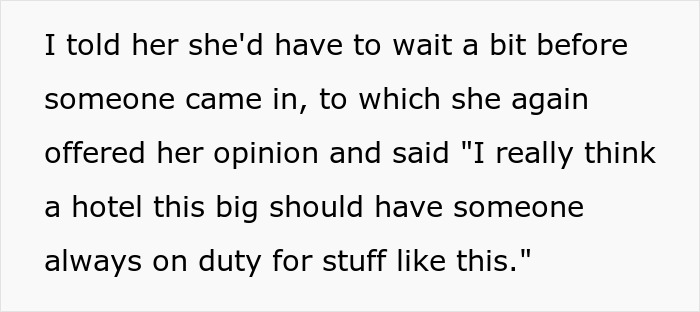 Text describing a demanding wedding guest who believes a bridezilla hotel should have 24/7 housekeeping.