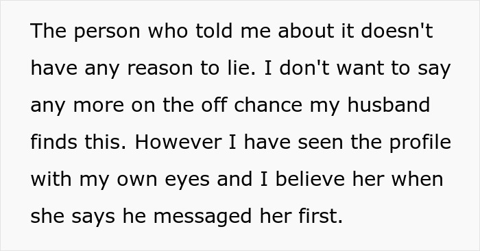 Text describing disbelief after seeing husband's dating app profile