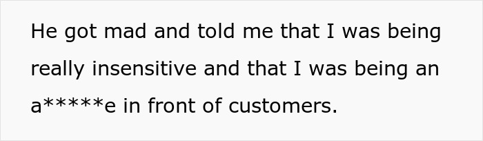 Text describing the reaction after confronting a colleague who insults woman hair.