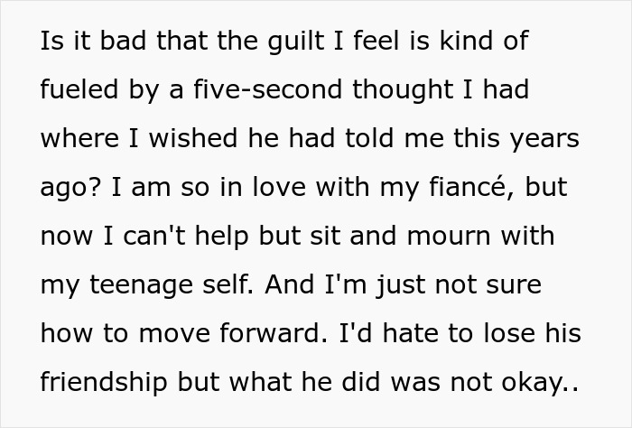 Text post highlighting mixed emotions after a bestie admits to 20 years of love. Text post highlighting mixed emotions after a bestie admits to 20 years of love.
