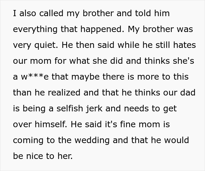 Dad Threatens To Skip Daughter’s Wedding If She Invites Cheater Mom, She’s Fed Up With Their Drama Dad Threatens To Skip Daughter’s Wedding If She Invites Cheater Mom, She’s Fed Up With Their Drama