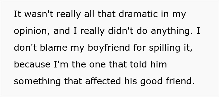 A text block where a user explains her boyfriend spilling the secret after a woman attempted to trick BF into believing she is pregnant. A text block where a user explains her boyfriend spilling the secret after a woman attempted to trick BF into believing she is pregnant.