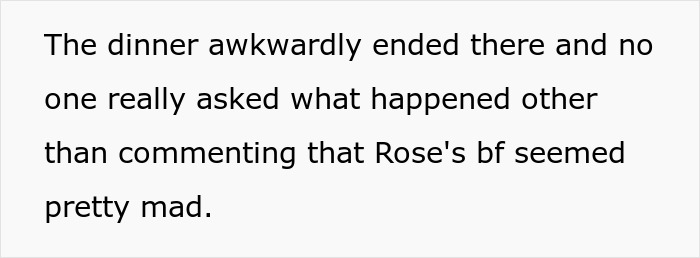 Text explaining an awkward dinner after revealing a tricking BF into believing she is pregnant plot. Text explaining an awkward dinner after revealing a tricking BF into believing she is pregnant plot.