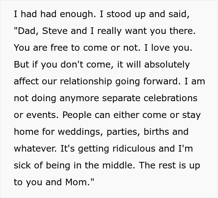 Dad Threatens To Skip Daughter’s Wedding If She Invites Cheater Mom, She’s Fed Up With Their Drama Dad Threatens To Skip Daughter’s Wedding If She Invites Cheater Mom, She’s Fed Up With Their Drama