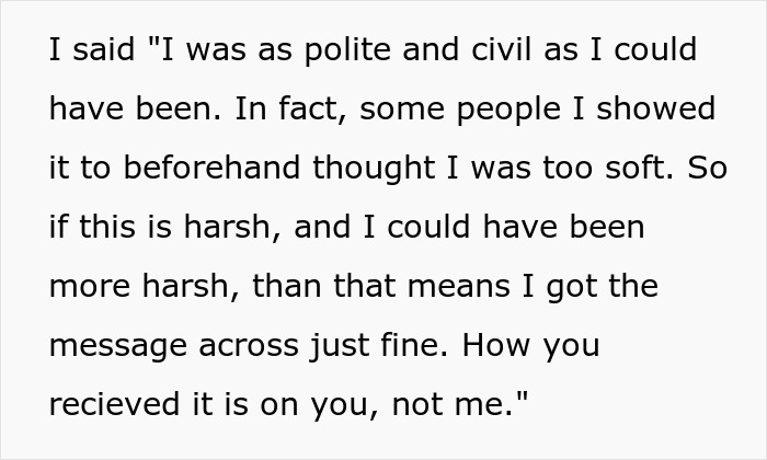 Text snippet where a woman explains how she set a clear boundary politely. Text snippet where a woman explains how she set a clear boundary politely.