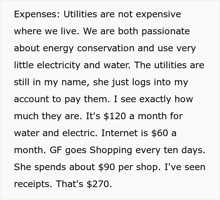 A screenshot showing household expenses, related to the story of a couple fights over cashews and olive oil. A screenshot showing household expenses, related to the story of a couple fights over cashews and olive oil.