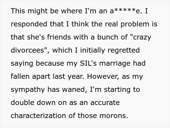 A screenshot of text discussing friends, marriage, and divorcees, related to husband being asked to fire assistant. A screenshot of text discussing friends, marriage, and divorcees, related to husband being asked to fire assistant.