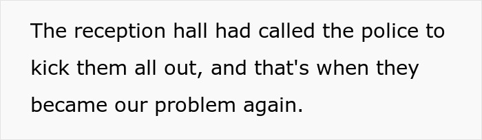 Black text on a white background about police called to a wedding, related to bridezilla ruins hotel rooms.