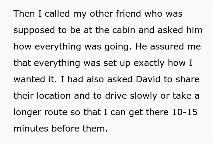 A text post detailing the setup of a dream proposal at a cabin.